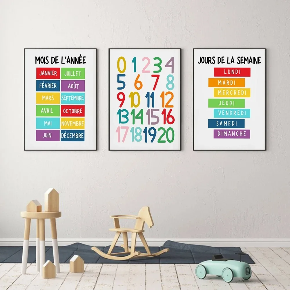 Kids Educational Poster - 1PC Playroom Wall Alphabet Numbers French
