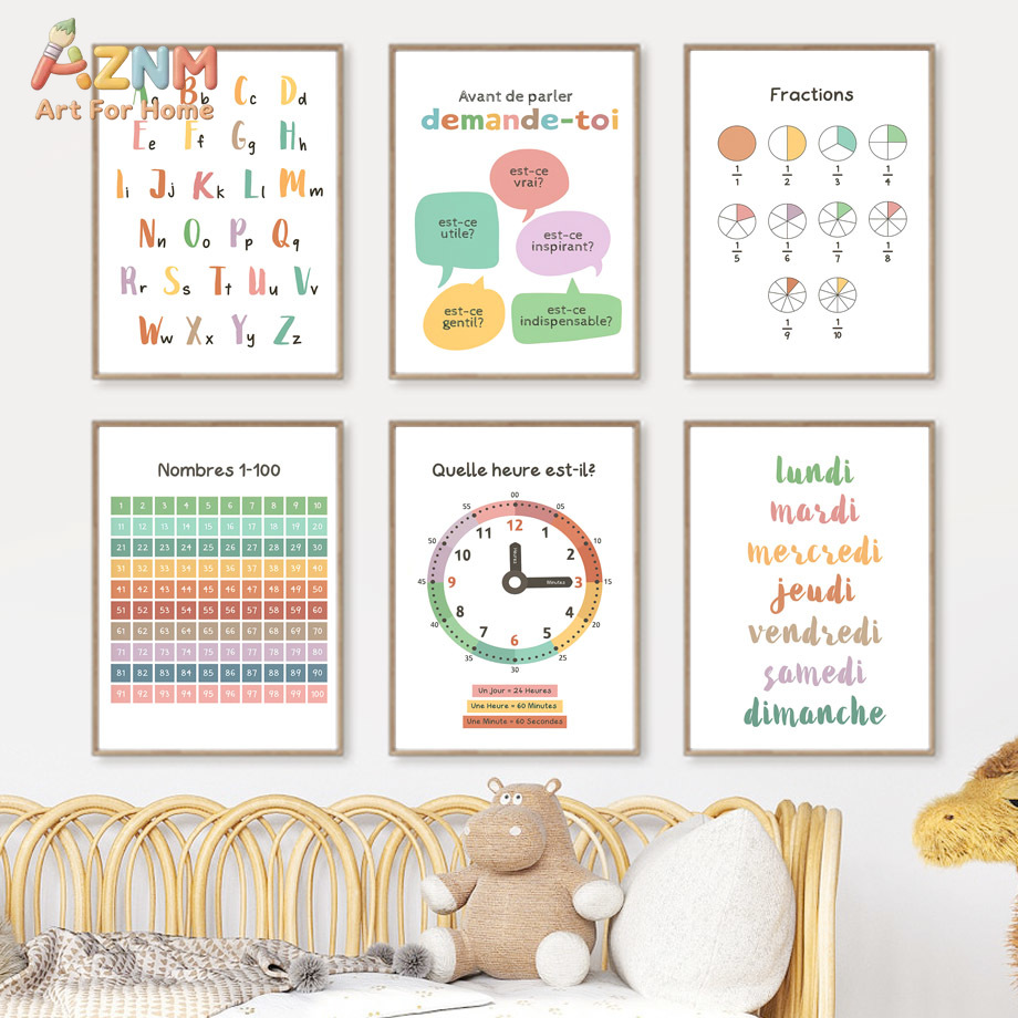 Kids Educational - Alphabet Numbers & More - AZNM French Kids Educational Canvas Wall