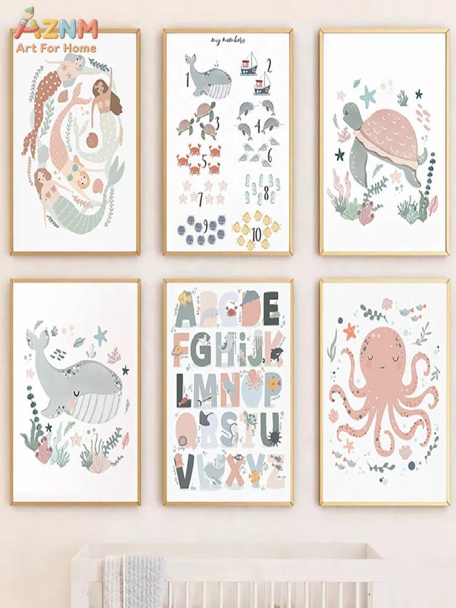 AZNM Nursery Sea Animal Canvas - Kids Educational Poster review and price